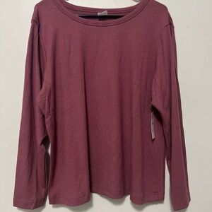 Jockey Ribbed Long Sleeve Top Women's 2XL pink Stretchy Flattering Fit Workout